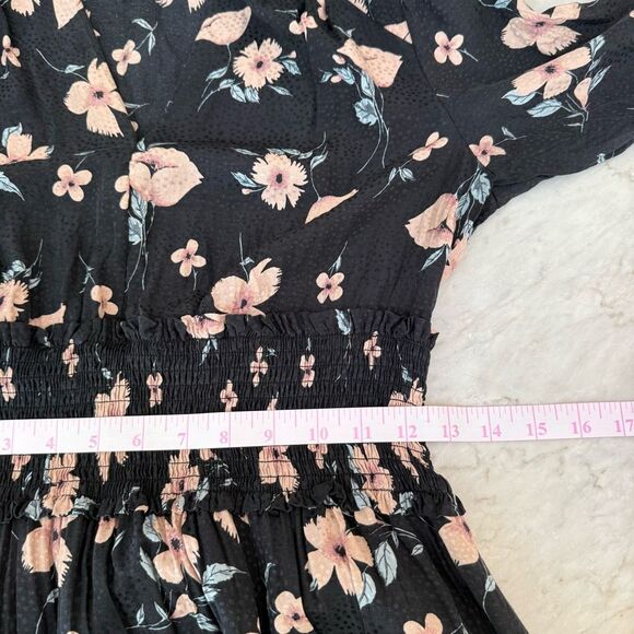 Rebecca Taylor Daniella silk blend dress Black Pink Floral Print size 6 - Picture 7 of 9